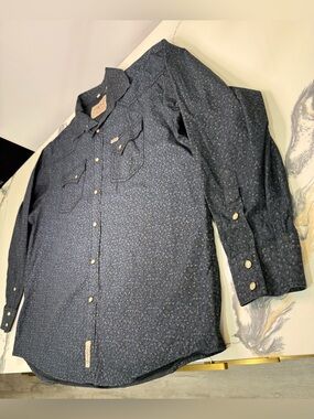 Rafter C Western Cowboy Pearl Snap Black Paisley Print Shirt Size XXL